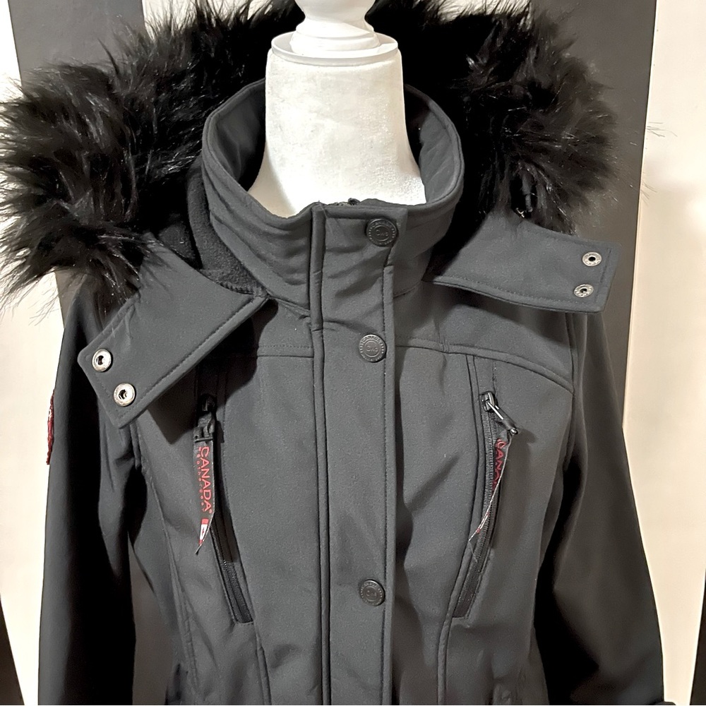 CANADA WEATHER GEAR Black Faux Fur Cinch-Waist Hooded Anorak - Large - Picture 4 of 11